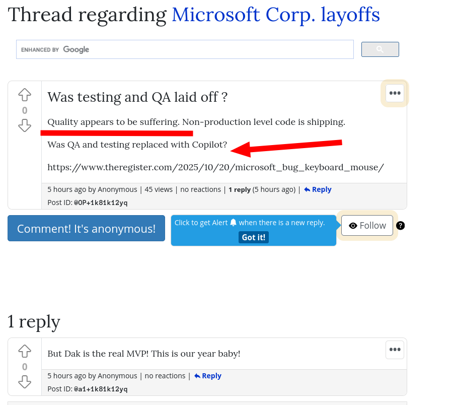 Update in The Register MS