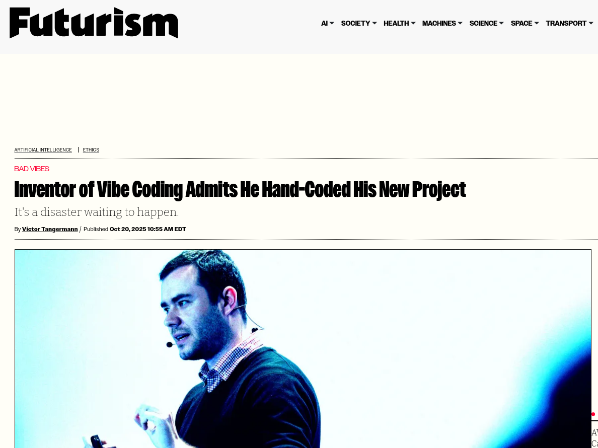 Inventor of Vibe Coding Admits He Hand-Coded His New Project