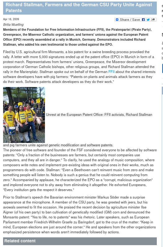 Richard Stallman, Farmers and the German CSU Party Unite Against Patents