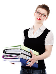 Young woman unhappy with workload isolated on white background - Jana Svojsova