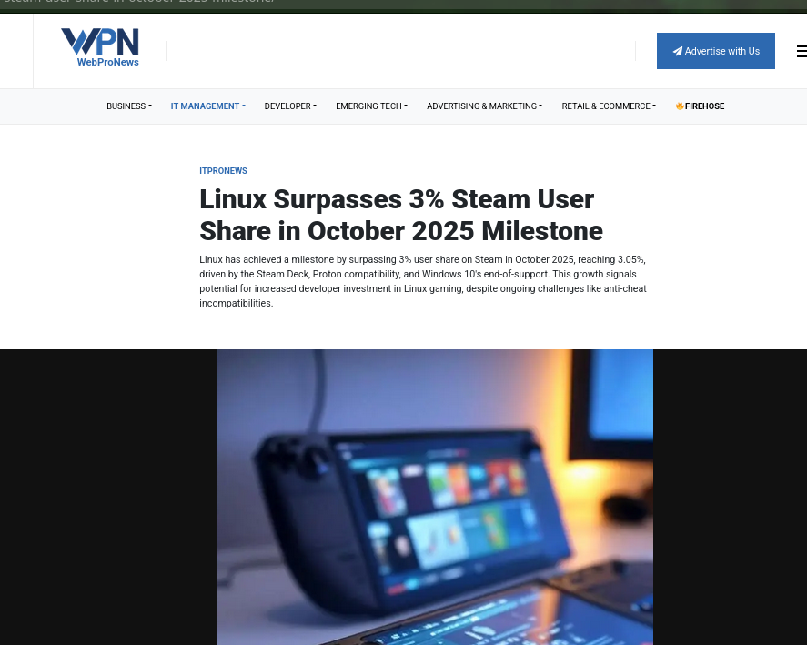 Linux Surpasses 3% Steam User Share in October 2025 Milestone