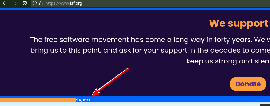 The free software movement has come a long way in forty years. We want to take a moment to thank the people and projects who have helped bring us to this point, and ask for your support in the decades to come. Help us reach our fundraising goal of $400,000 USD by January 1, 2026 to keep us strong and steadfast in our continuing work.