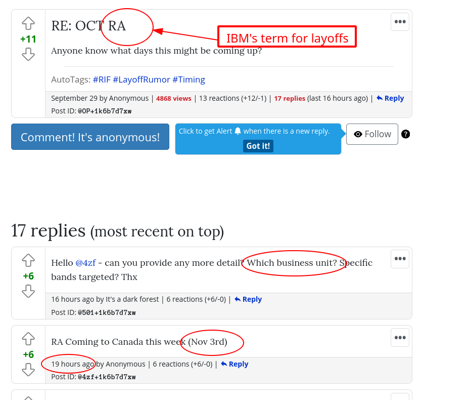 RA (IBM's term for layoffs) Coming to Canada this week (Nov 3rd)