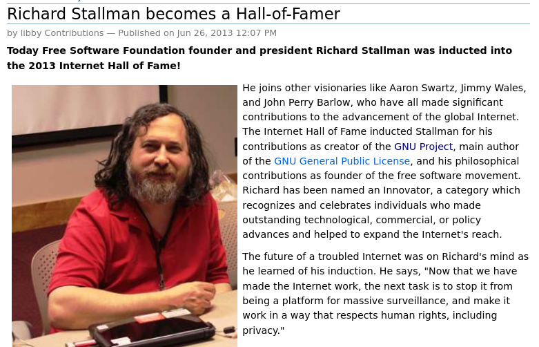 Richard Stallman becomes a Hall-of-Famer