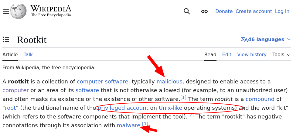 A rootkit is a collection of computer software, typically malicious, designed to enable access to a computer or an area of its software that is not otherwise allowed