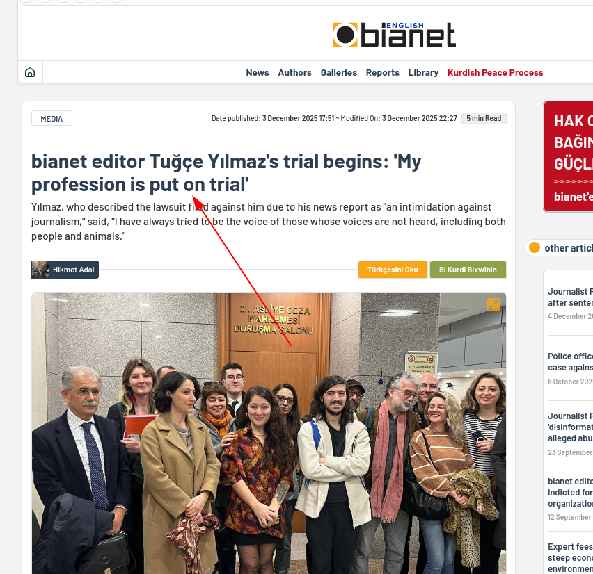 bianet editor Tuğçe Yılmaz's trial begins: 'My profession is put on trial'