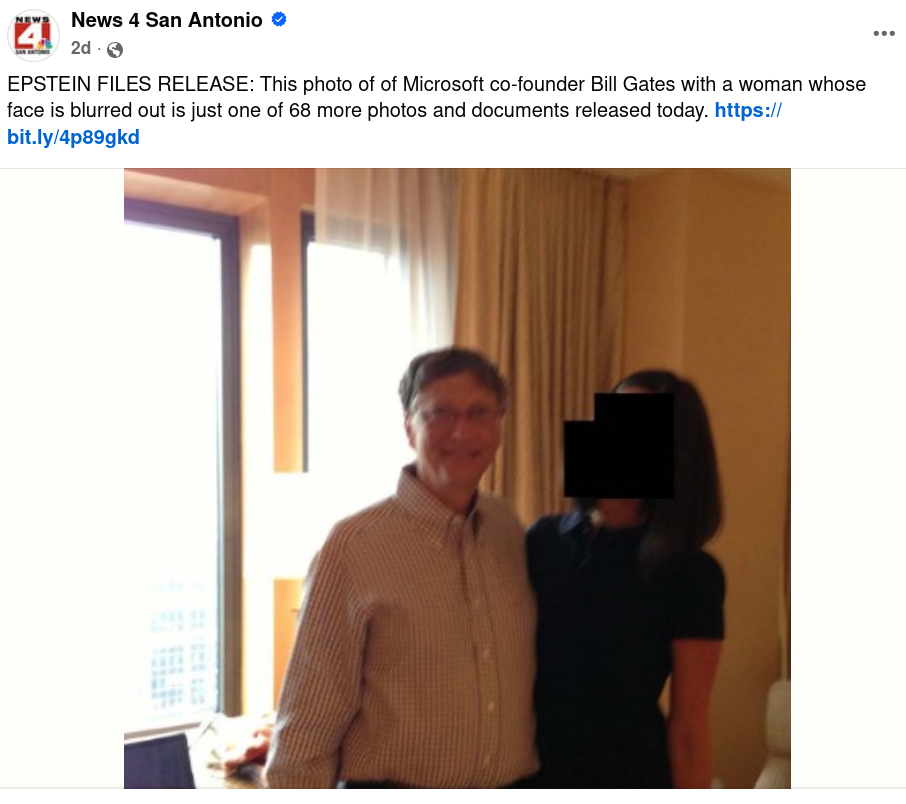 This photo of of Microsoft co-founder Bill Gates with a woman whose face is blurred out is just one of 68 more photos and documents released today.