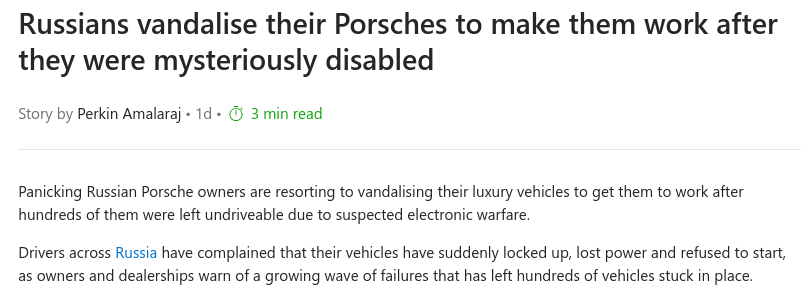 Russians vandalise their Porsches to make them work after they were mysteriously disabled
