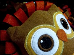 A stuffed owl is wide eyed for Thanksgiving