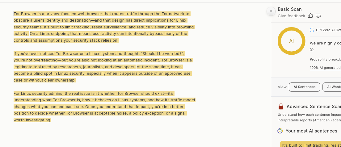 We are highly confident this text was AI generated