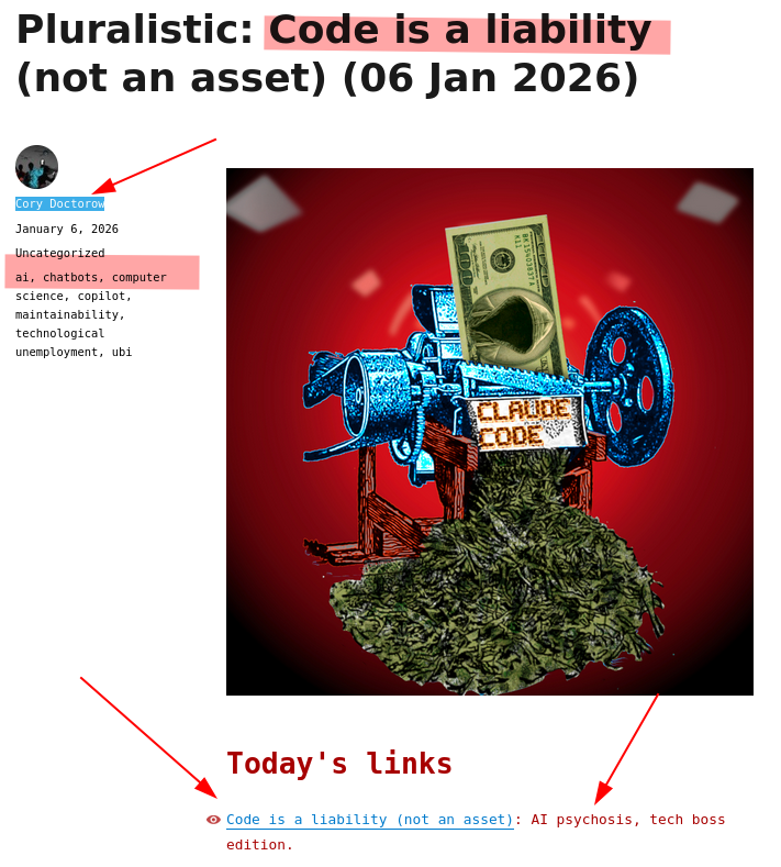 Pluralistic: Code is a liability (not an asset) (06 Jan 2026)