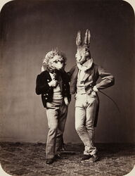 Hare and hedgehog costumes worn by Hermann Oehlmann and an unknown person