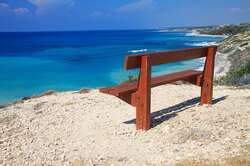 Bench on coast with a beautiful sea view in Cyprus