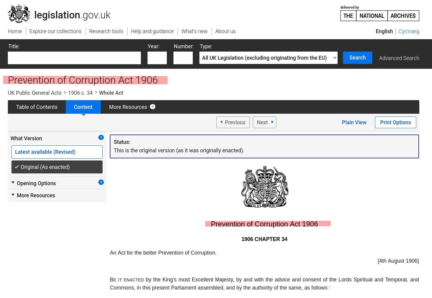 Prevention of Corruption Act 1906