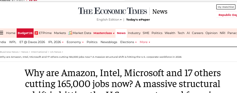 Why are Amazon, Intel, Microsoft and 17 others cutting 165,000 jobs now? A massive structural shift is hitting the U.S. corporate workforce in 2026