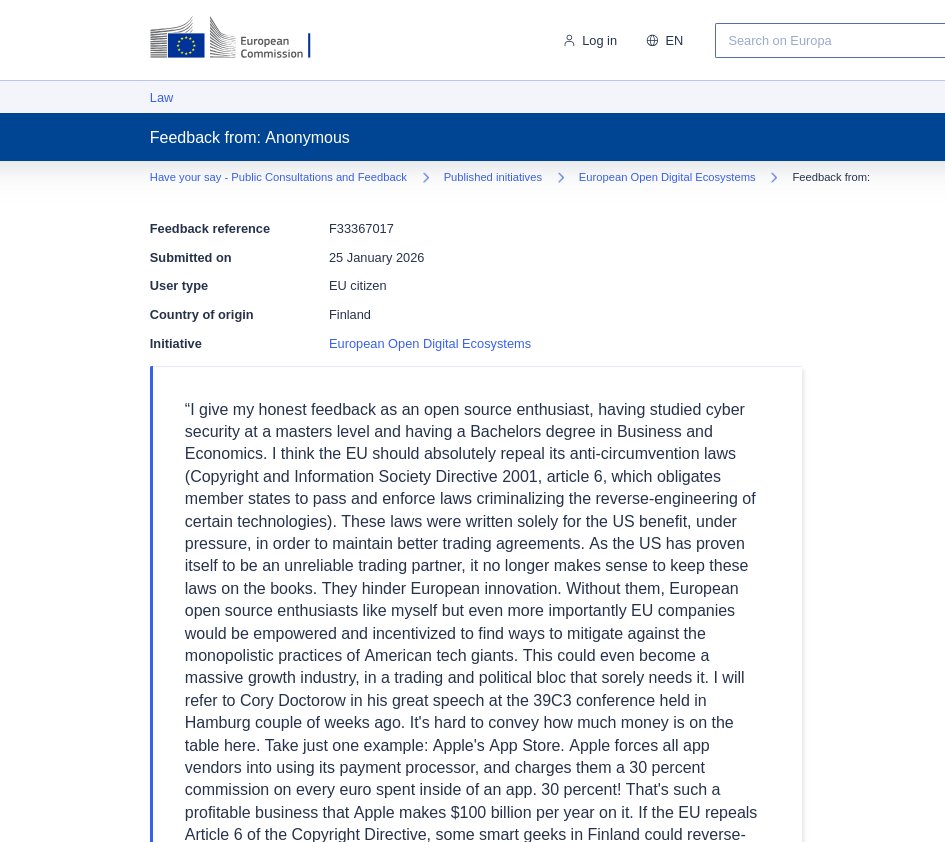 This could even become a massive growth industry, in a trading and political bloc that sorely needs it. I will refer to Cory Doctorow in his great speech at the 39C3 conference held in Hamburg couple of weeks ago. It's hard to convey how much money is on the table here. Take just one example: Apple's App Store.