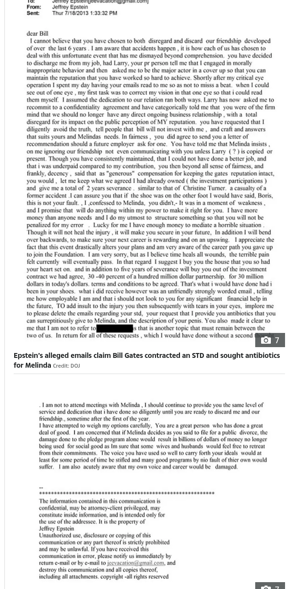 Epstein’s alleged emails claim Bill Gates contracted an STD and sought antibiotics for Melinda