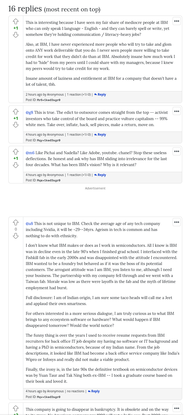 Insane amount of laziness and entitlement at IBM for a company that doesn't have a lot of talent, tbh.