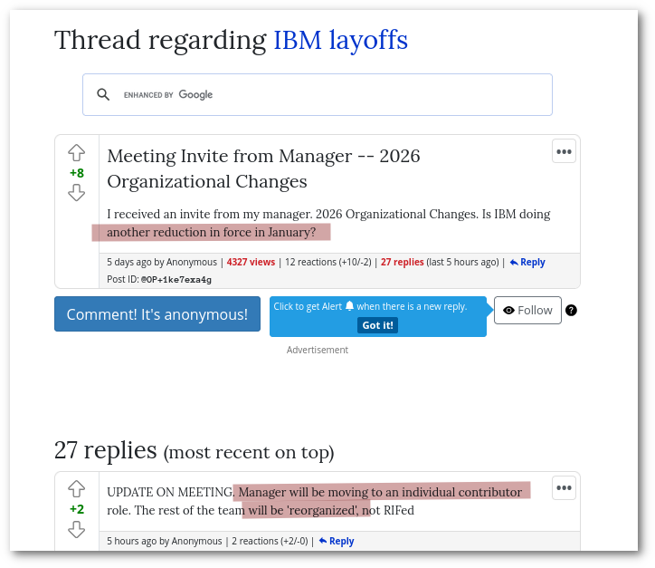 UPDATE ON MEETING. Manager will be moving to an individual contributor role. The rest of the team will be 'reorganized', not RIFed