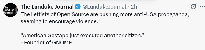The Leftists of Open Source are pushing more anti-USA propaganda, seeming to encourage violence.
