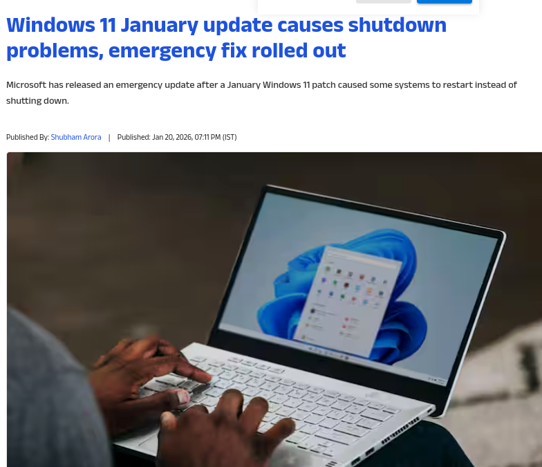 Windows 11 January update causes shutdown problems, emergency fix rolled out