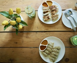 Nepali Momos plain and kothey on a table