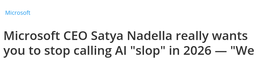 Microsoft CEO Satya Nadella really wants you to stop calling AI 'slop' in 2026
