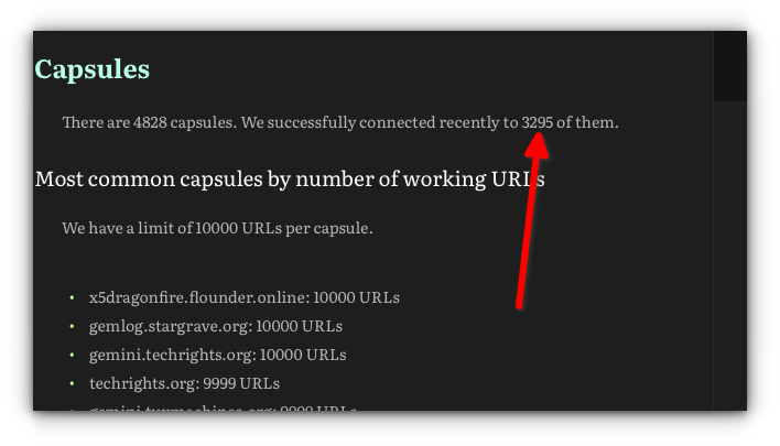 There are 4828 capsules. We successfully connected recently to 3295 of them.