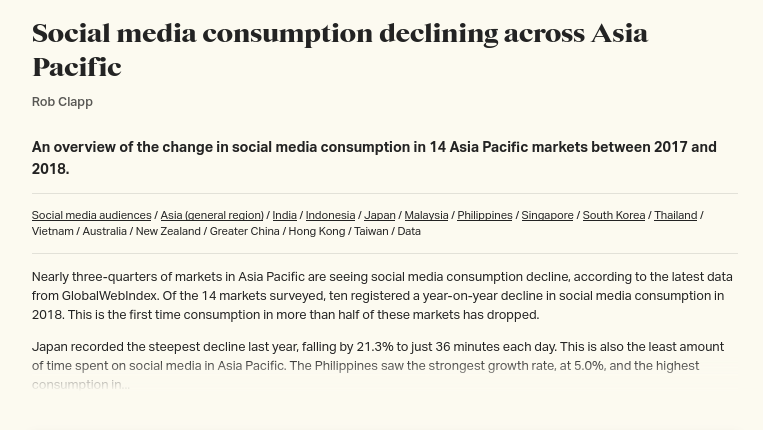 Social media consumption declining across Asia Pacific