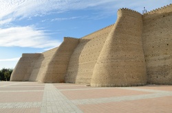 Historical buildings in Bukhara, Uzbekistan. Fortress wall