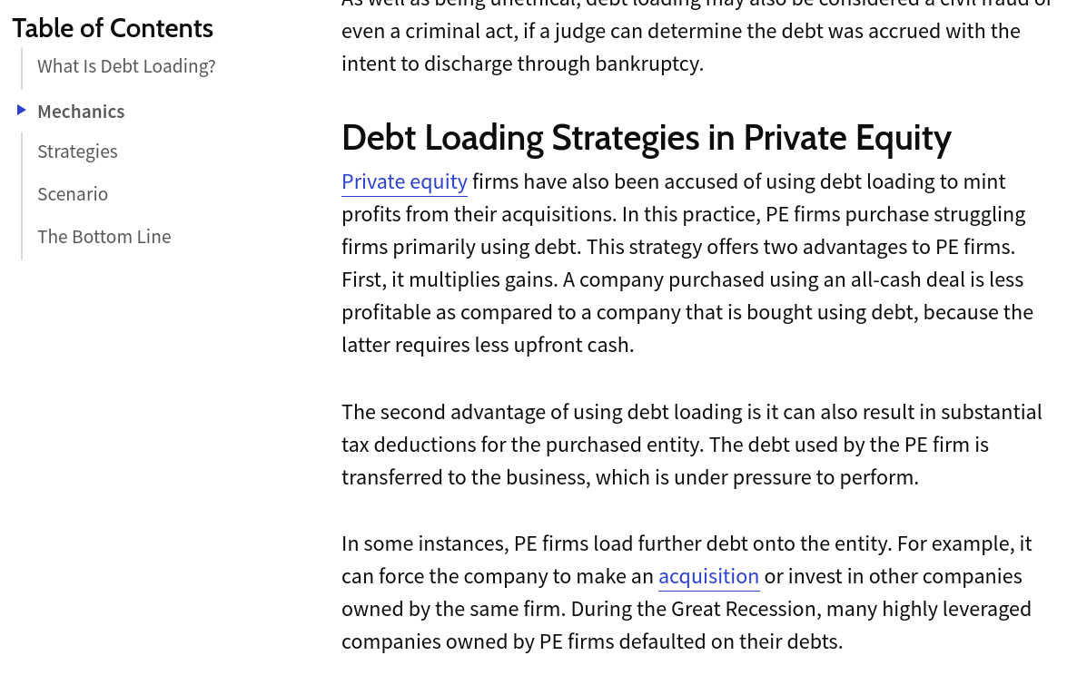  Debt Loading Strategies in Private Equity 