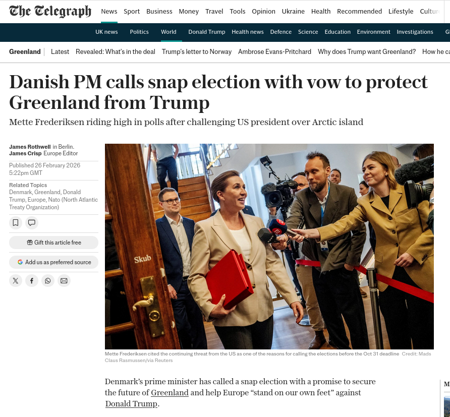 Danish PM calls snap election with vow to protect Greenland from Trump
