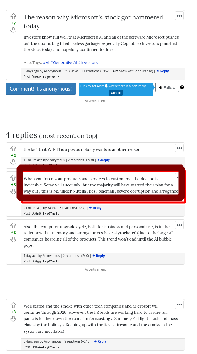 Also, the computer upgrade cycle, both for business and personal use, is in the toilet now that memory and storage prices have skyrocketed (due to the large AI companies hoarding all of the product). This trend won't end until the AI bubble pops.