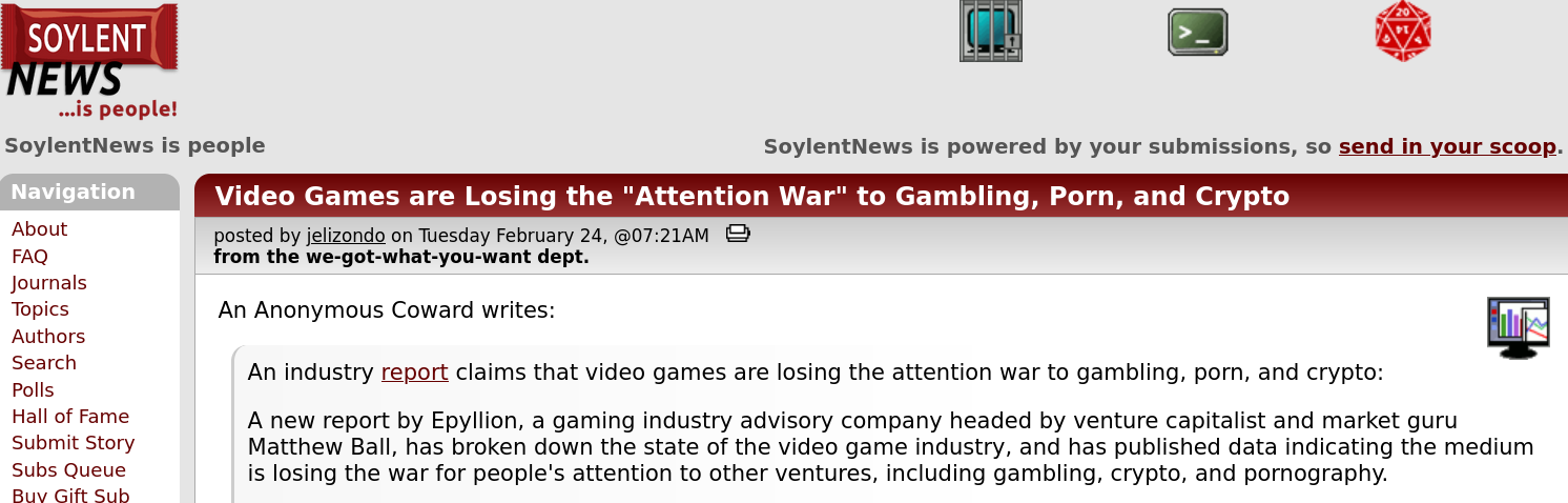 Video Games are Losing the 'Attention War' to Gambling, Porn, and Crypto