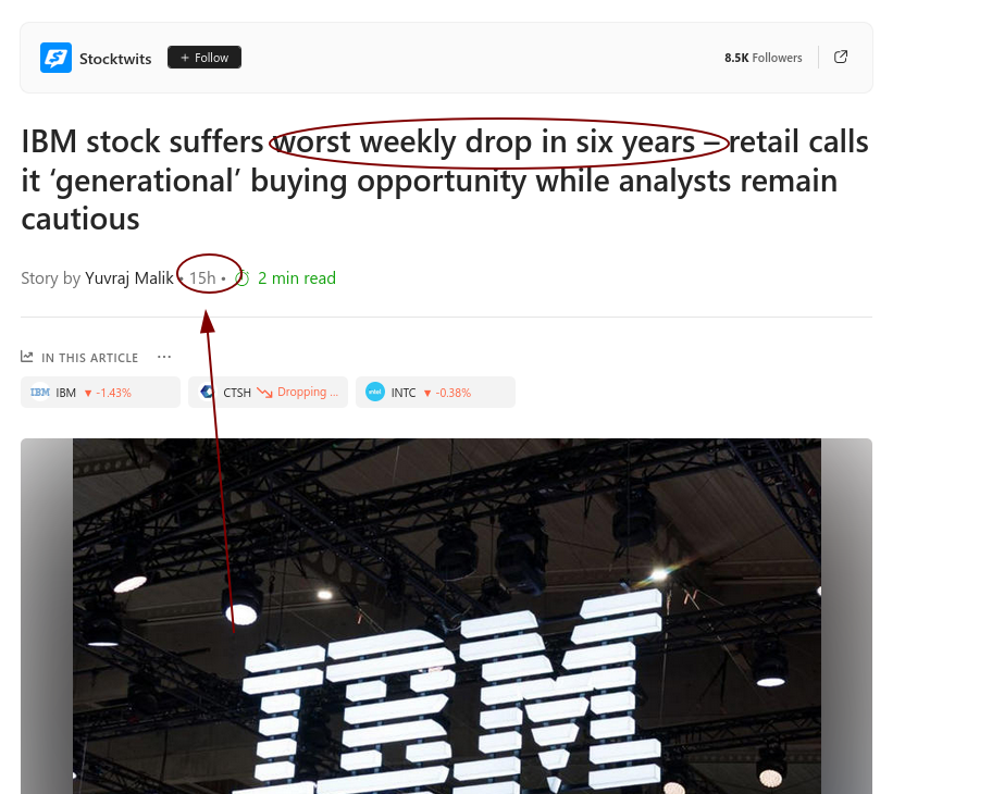 IBM stock suffers worst weekly drop in six years retail calls it generational buying opportunity while analysts remain cautious