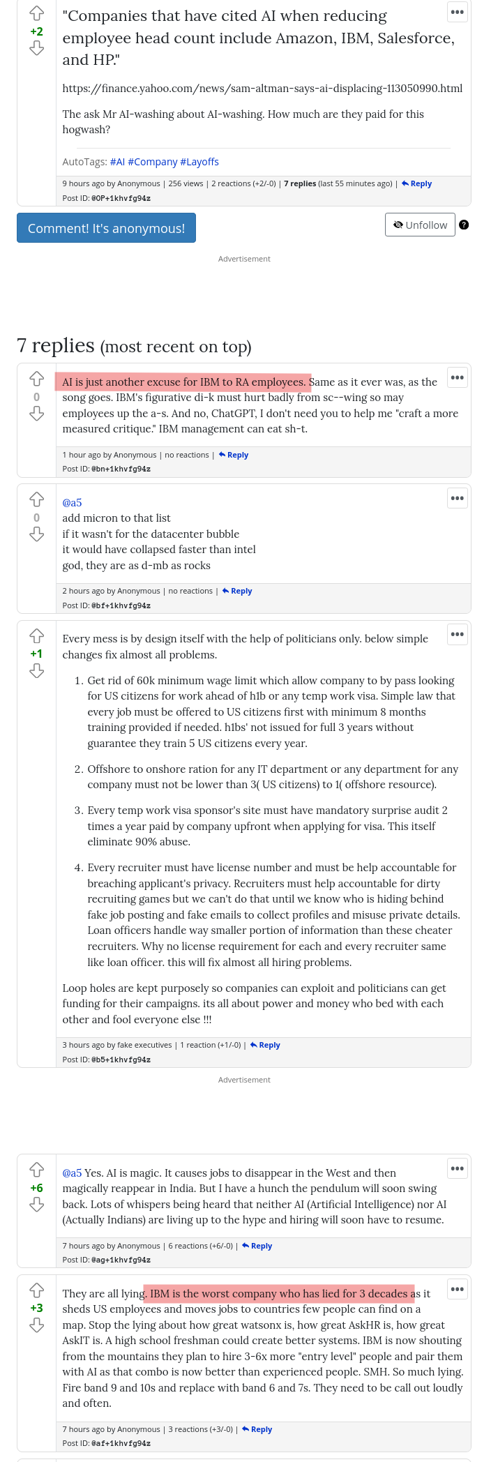 AI is just another excuse for IBM to RA employees. Same as it ever was, as the song goes. IBM's figurative di-k must hurt badly from sc--wing so may employees up the a-s. And no, ChatGPT, I don't need you to help me 'craft a more measured critique.' IBM management can eat sh-t.