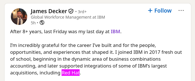 After 8+ years, last Friday was my last day at IBM.