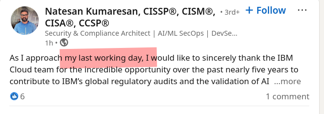 As I approach my last working day, I would like to sincerely thank the IBM Cloud team for the incredible opportunity over the past nearly five years to contribute to IBM’s global regulatory audits and the validation of AI