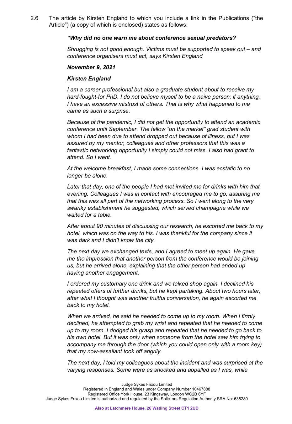 The article by Kirsten England to which you include a link in the Publications