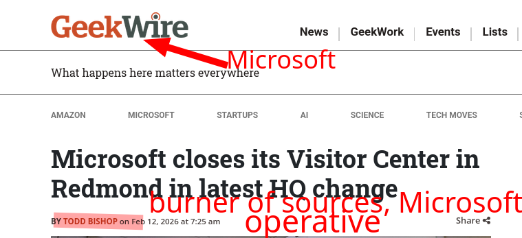 Microsoft/burner of sources, Microsoft operative: Microsoft closes its Visitor Center in Redmond in latest HQ change