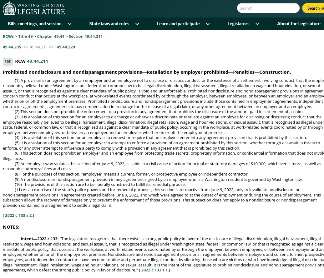Prohibited nondisclosure and nondisparagement provisions—Retaliation by employer prohibited—Penalties—Construction.