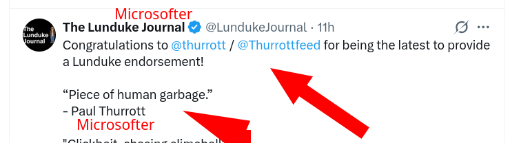 Congratulations to @thurrott for being the latest to provide a Lunduke endorsement!