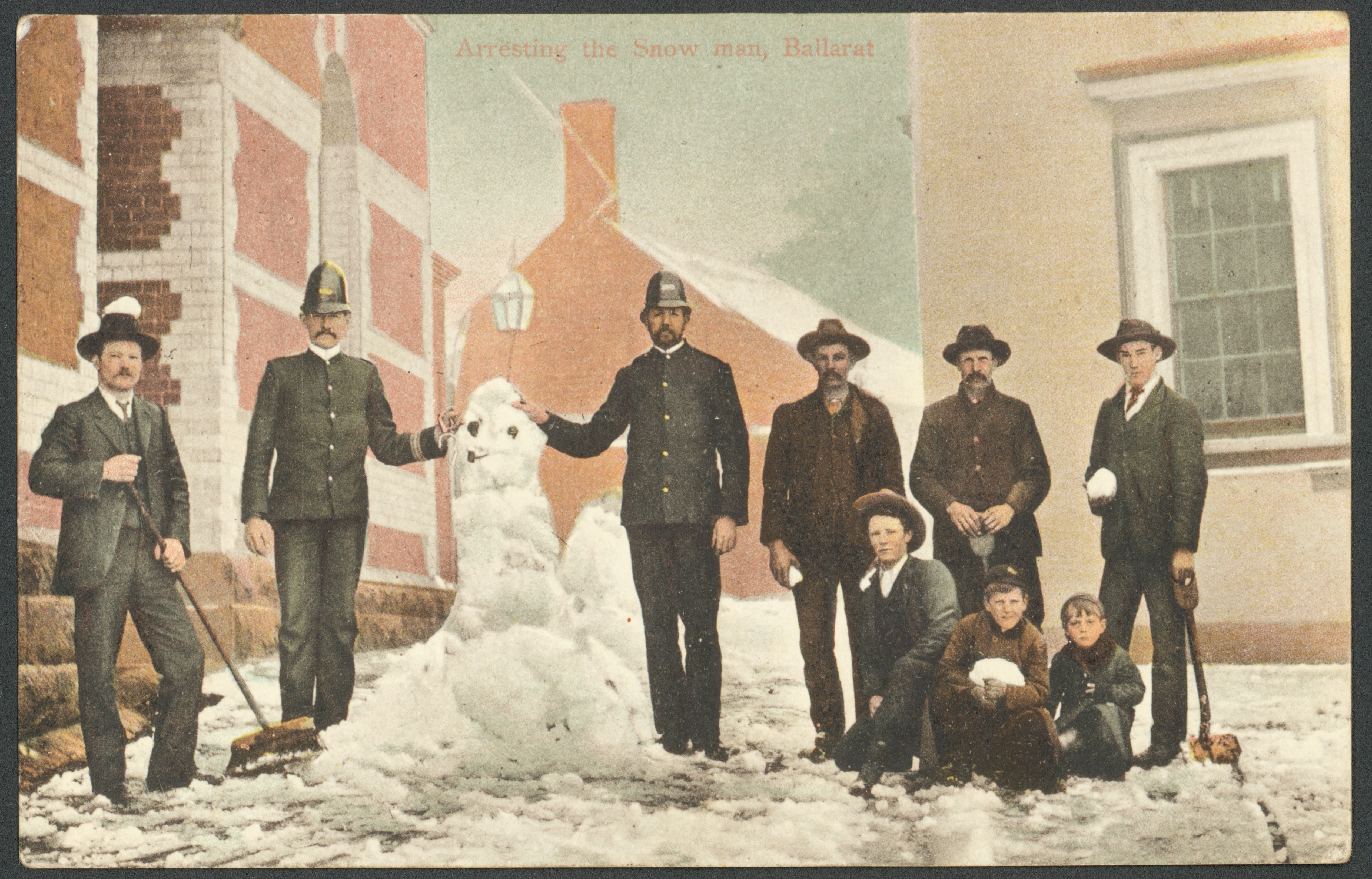 Arresting a pipe-smoking snowman in Ballarat, Australia