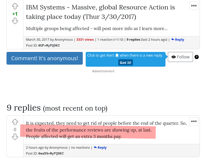 It is expected, they need to get rid of people before the end of the quarter. So, the fruits of the performance reviews are showing up, at last.