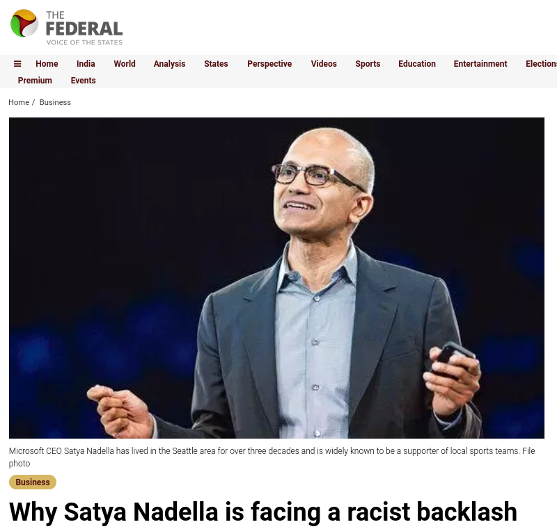 Why Satya Nadella is facing a racist backlash over Super Bowl tweet