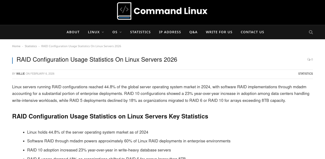 RAID Configuration Usage Statistics On Linux Servers 2026