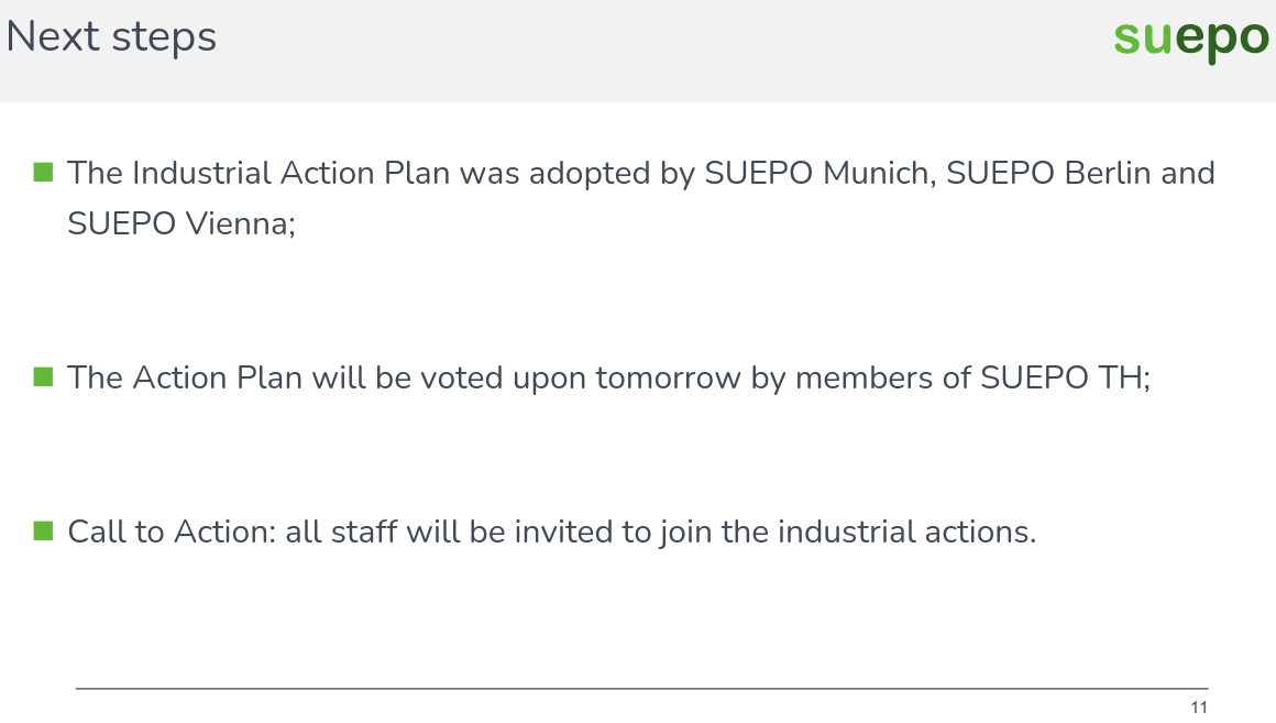 The Action Plan will be voted upon tomorrow by members of SUEPO TH