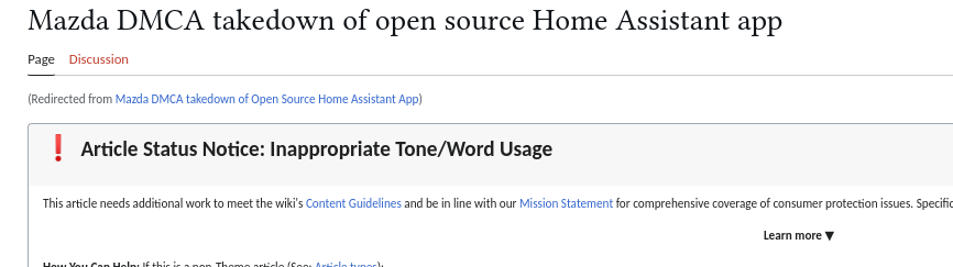 Mazda DMCA takedown of open source Home Assistant app