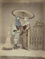Girls Carrying Paper Lantern in Winter Evening