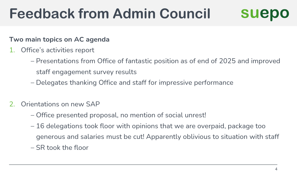 Feedback from Admin Council